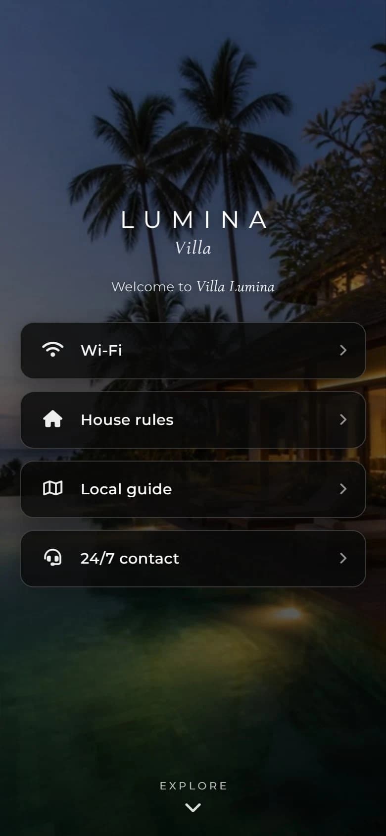 Villa Lumina guest hub demo